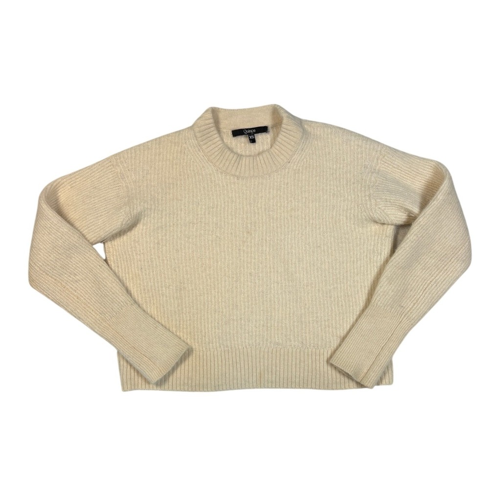 Quince Alpaca Wool Blend Ribbed Crew Neck Sweater Ivory Cream XS LK001